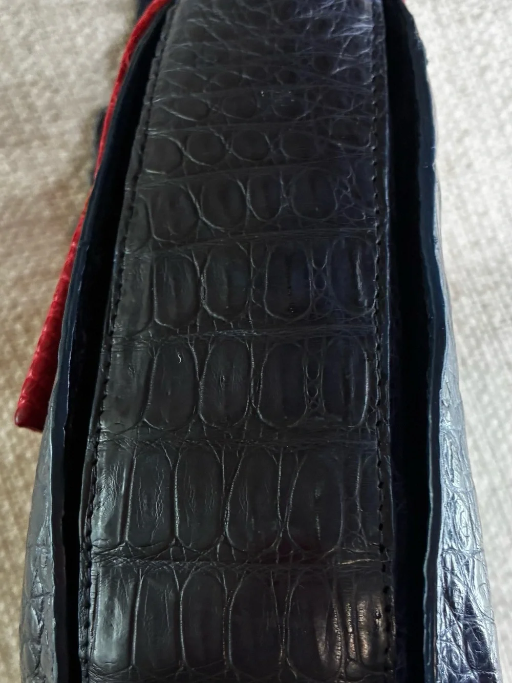 Nancy Gonzalez Rare VGC Navy/Red Crocodile Round Flap-Top Crossbody Bag